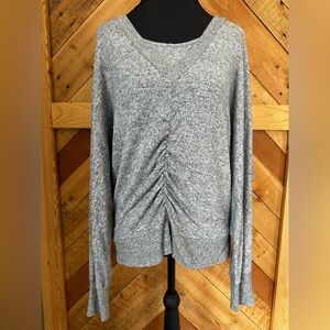 Cherish Heather Gray Ruched V-Neck Long Sleeve Sweater